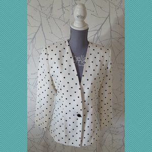 Braemar Petites Jeremy Scott VTG White Polkadot Single Button Blazer